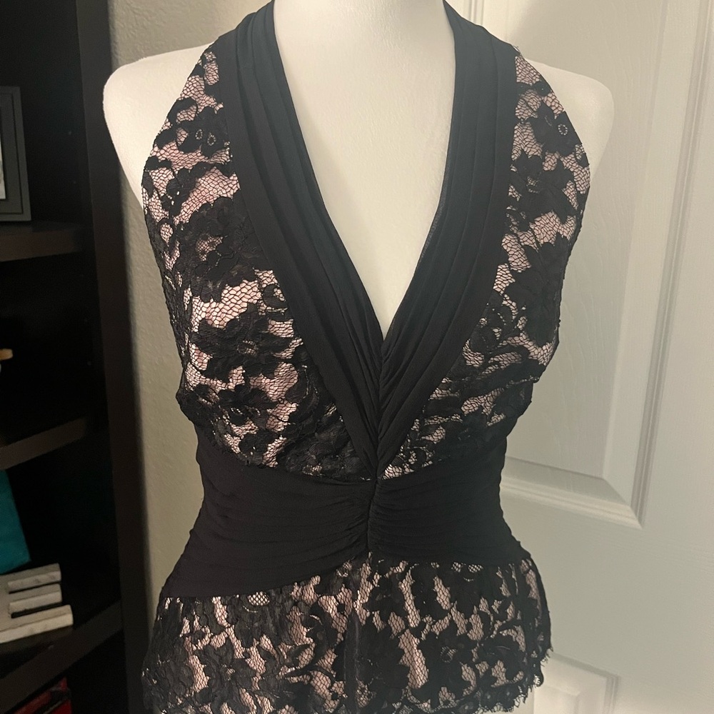 Tadashi Shoji Black and Pink Lace Top - Picture 2 of 13